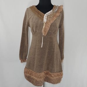 Forla‎ Paris Dress Women Brown Long Sleeve Artsy Cottage Core Fairy Romantic